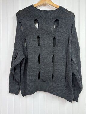 Divided H&M Hole Knit Sweater Womens Size M Charcoal Grey Long Sleeve Jumper